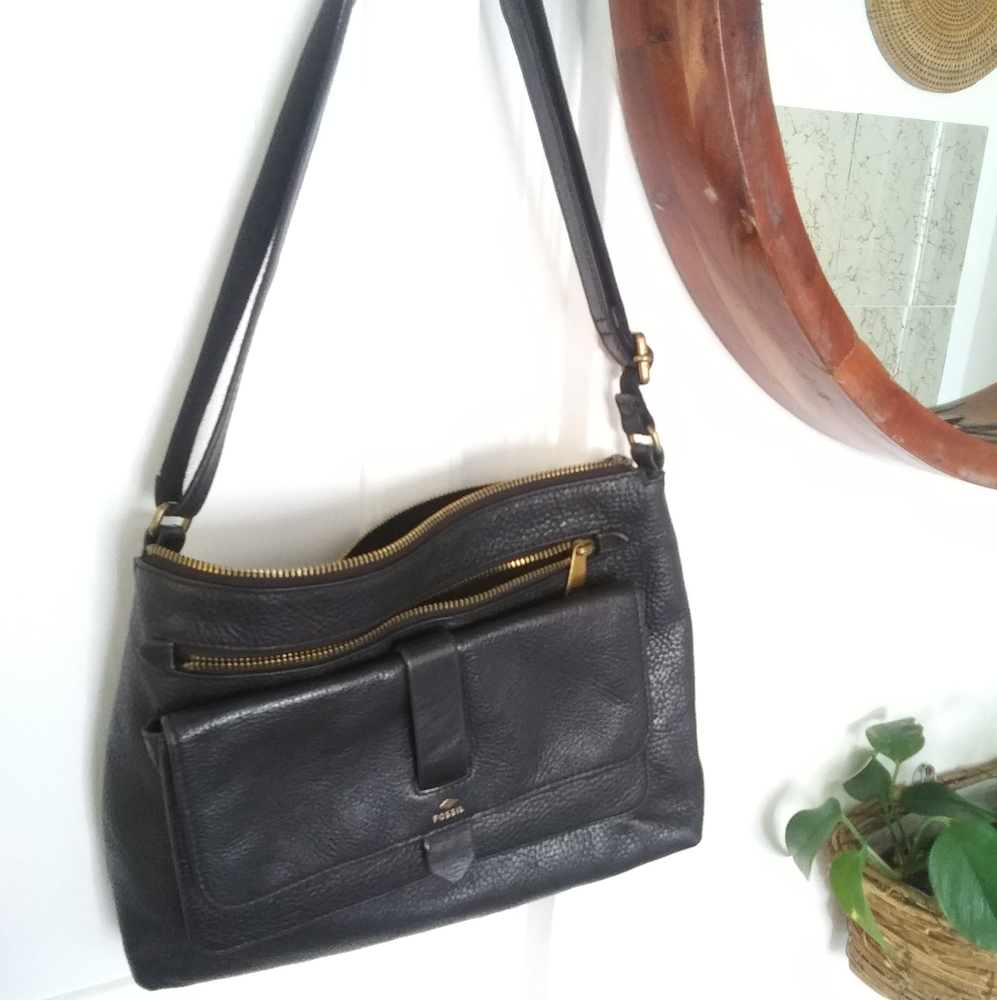 Black leather crossbow by Fossil